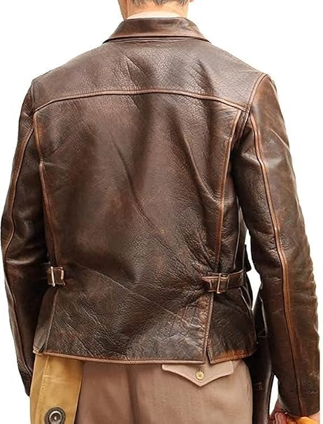 Indiana Jones Leather Jacket Men Distressed Brown Vintage Harrison Ford Adventure Jacket