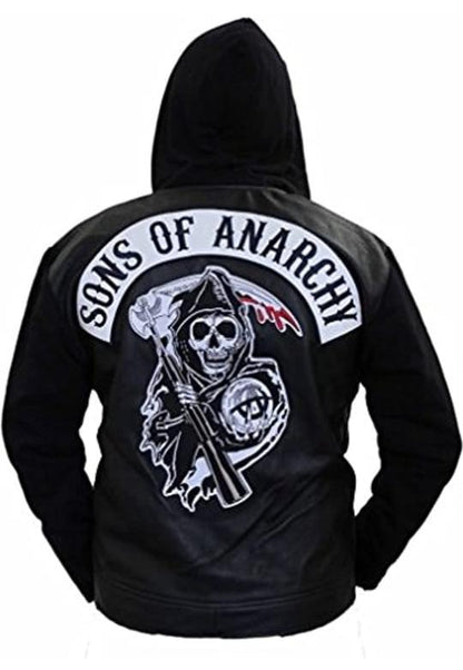 SONS Of Anarchy Hooded Biker Club Leather Jacket | Men's Leather Motorcycle SOA TV Series Biker Leather Hooded Jacket