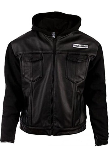 SONS Of Anarchy Hooded Biker Club Leather Jacket | Men's Leather Motorcycle SOA TV Series Biker Leather Hooded Jacket