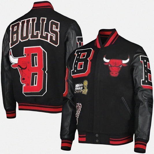 Men’s Chicago Vintage Baseball Bomber Leather Jacket - Ultra Game Letterman Baseball Varsity Black Leather Bull Jacket