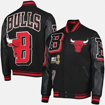 Men’s Chicago Vintage Baseball Bomber Leather Jacket - Ultra Game Letterman Baseball Varsity Black Leather Bull Jacket