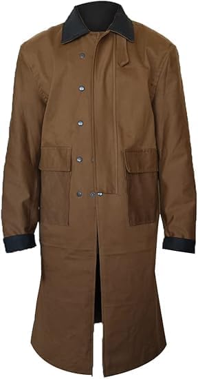 Men's Western Cowboy Old Vest Tan Cotton Long Coat Duster Full Length for Halloween Cosplay