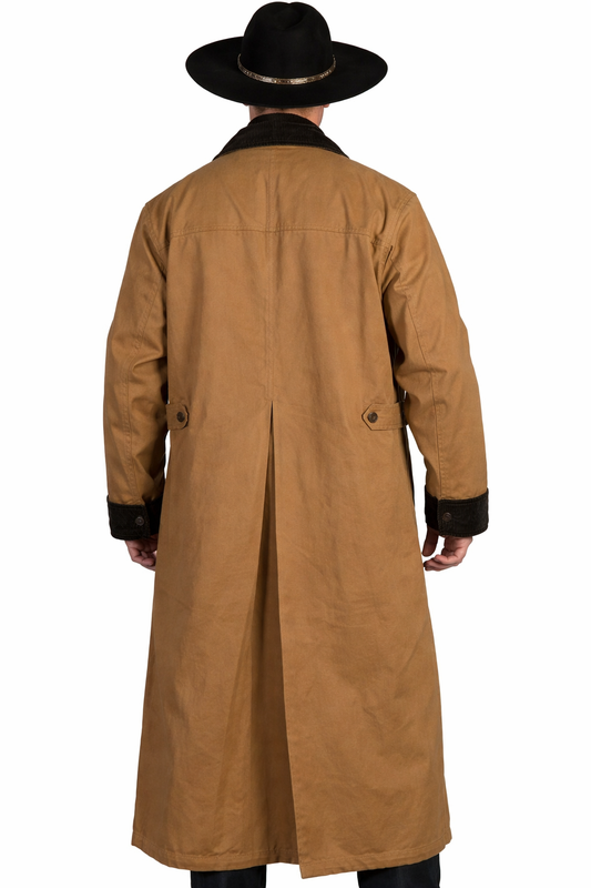 Men's Western Cowboy Old Vest Tan Cotton Long Coat Duster Full Length for Halloween Cosplay