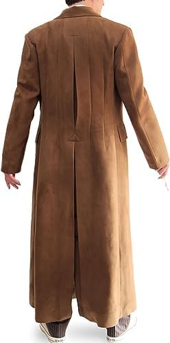 Men's Doctor Who Brown Cotton Coat, 10th Dr. Doctor Gabardine Time Traveler Long Trench Coat Costume