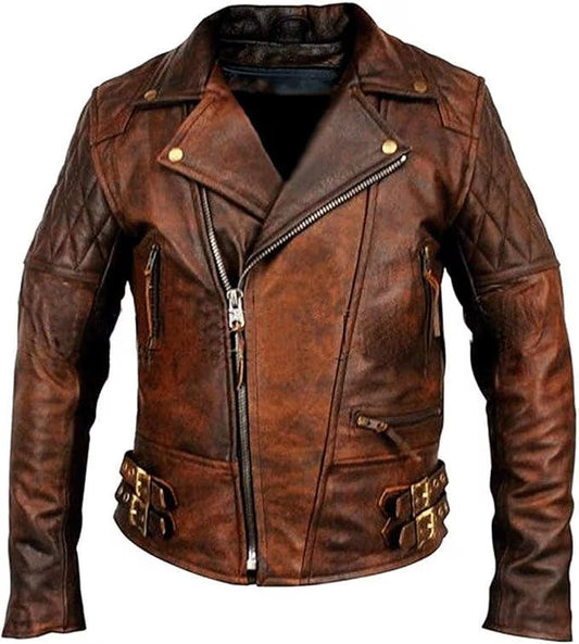 Men's Distressed Brown Leather Jacket | Vintage Cafe Racer Motorcycle Jacket | Real Leather Biker Jacket
