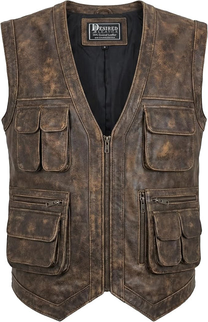 Men's Jurrasic World's Chris Pratt Owen Grady Brown Vest JW Adventure Motorcycle Leather Biker Vest
