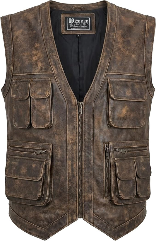 Men's Jurrasic World's Chris Pratt Owen Grady Brown Vest JW Adventure Motorcycle Leather Biker Vest