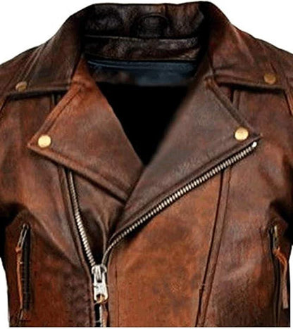Men's Distressed Brown Leather Jacket | Vintage Cafe Racer Motorcycle Jacket | Real Leather Biker Jacket