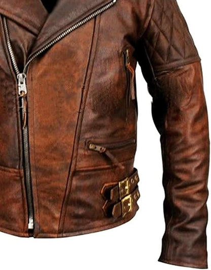 Men's Distressed Brown Leather Jacket | Vintage Cafe Racer Motorcycle Jacket | Real Leather Biker Jacket