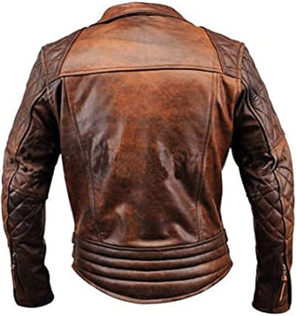 Men's Distressed Brown Leather Jacket | Vintage Cafe Racer Motorcycle Jacket | Real Leather Biker Jacket