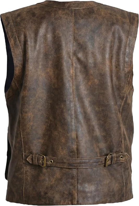 Men's Jurrasic World's Chris Pratt Owen Grady Brown Vest JW Adventure Motorcycle Leather Biker Vest