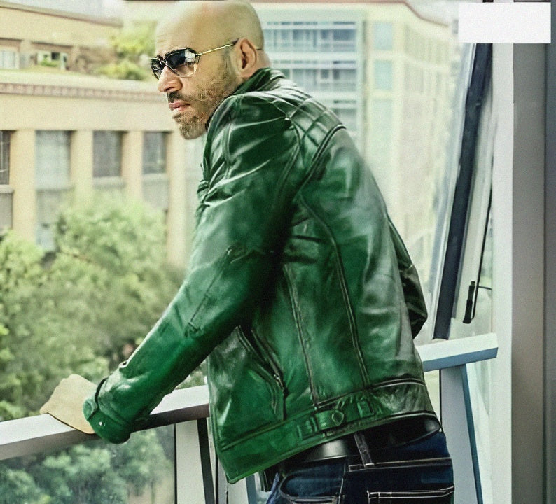 Men's Genuine Leather Biker Jacket Green | Diamond Classic Motorbike Jacket