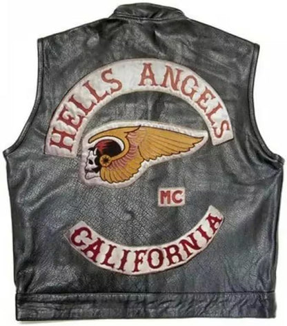 Men’s Hells Angels MC California Leather Vest | Motorcycle Biker Club Vest | Black Leather Rider Waistcoat