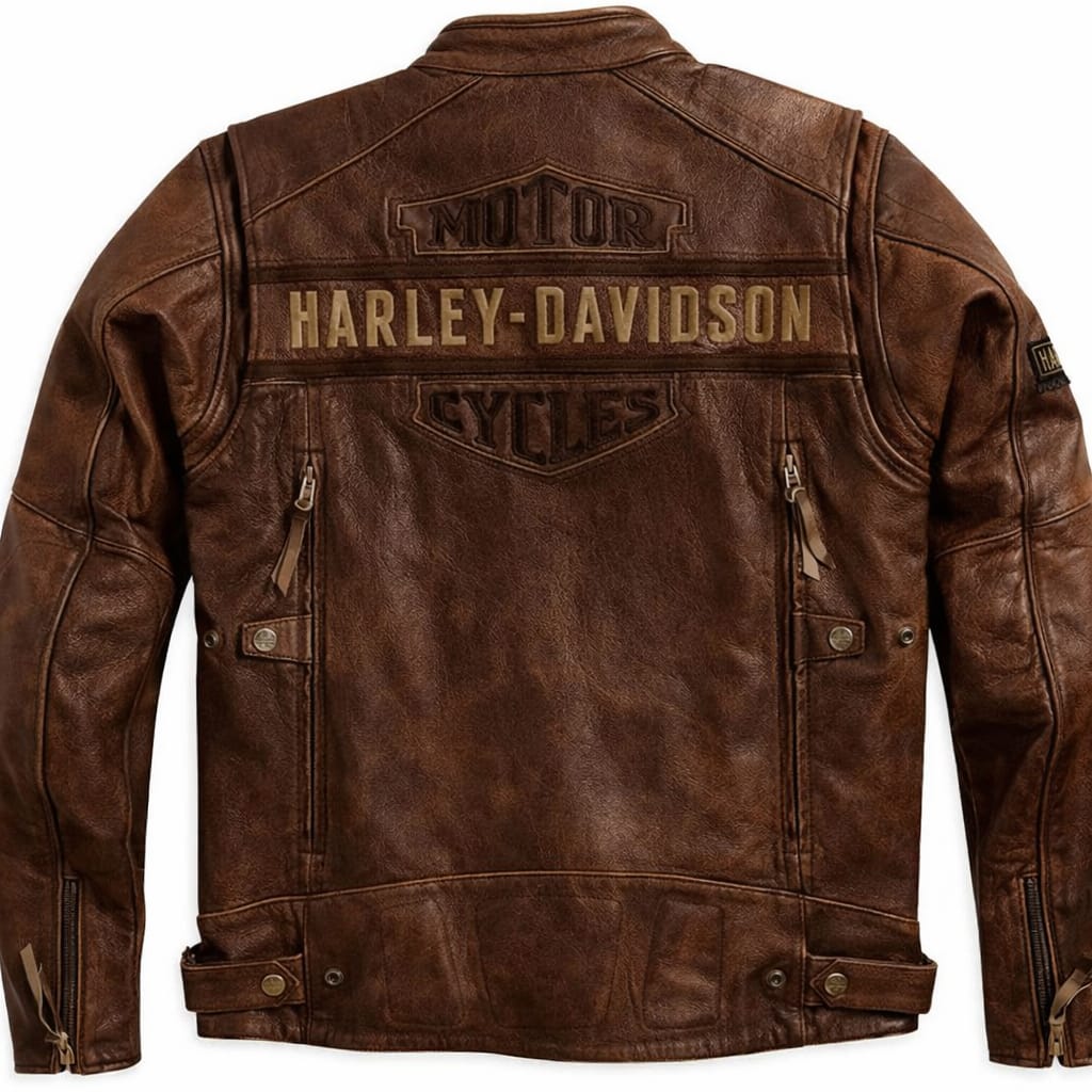 Men’s Retro H-D Harley Vintage Motorcycle Leather Jacket, Cafe Racer Leather Jacket Brown