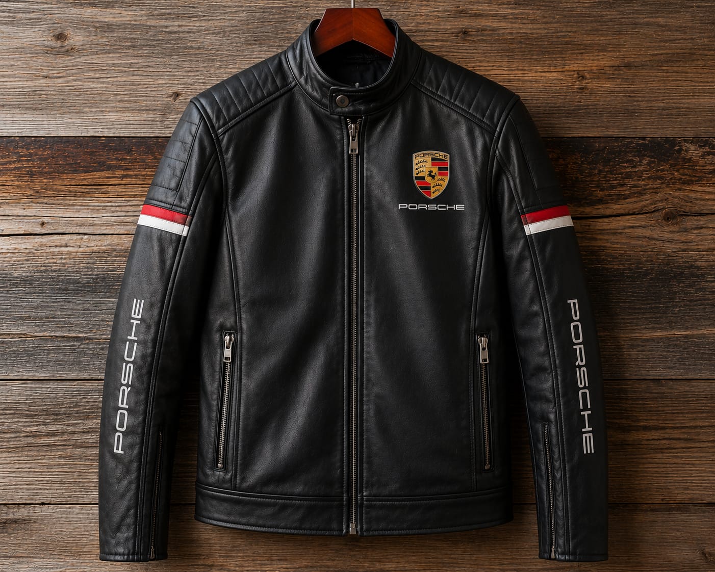 Black Porsche Leather Jacket for Men | Racing Style Biker Jacket | Premium Leather Moto Jacket