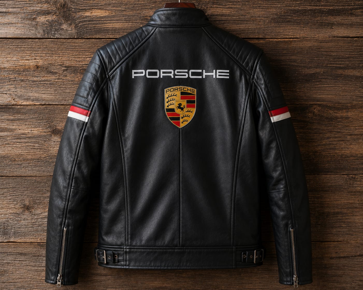 Black Porsche Leather Jacket for Men | Racing Style Biker Jacket | Premium Leather Moto Jacket