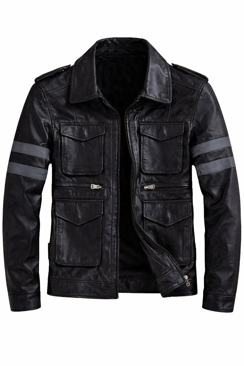 Men's Black Resident Evil RE6 Leon S Kennedy Leather Jacket | Men's Motorcycle Leather Jacket