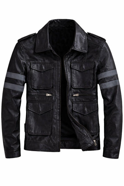 Men's Black Resident Evil RE6 Leon S Kennedy Leather Jacket | Men's Motorcycle Leather Jacket