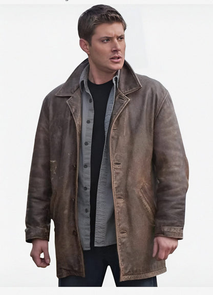 Dean Winchester Distress Real Leather Winter Coat Distressed Brown