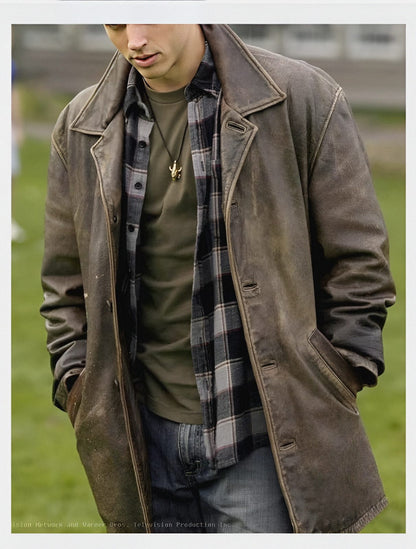 Dean Winchester Supernatural Brown Distressed Coat | Men's Trench Coat Real Leather Jacket | Dean Winchester Trench Coat