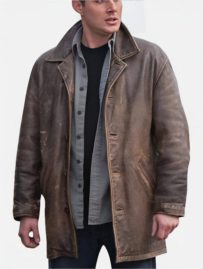 Dean Winchester Supernatural Brown Distressed Coat | Men's Trench Coat Real Leather Jacket | Dean Winchester Trench Coat