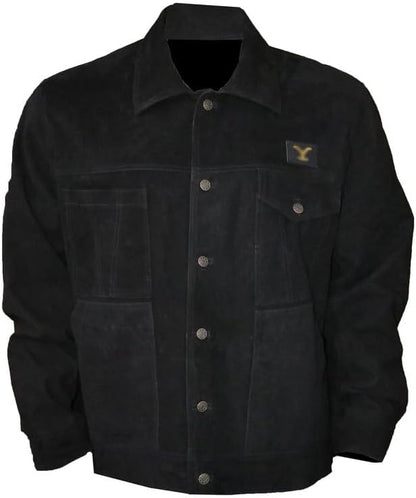Men’s Cole Hauser TV Series Rip Wheeler Yellowstone John Dutton Ranch Black Suede Leather Cowboy Jacket