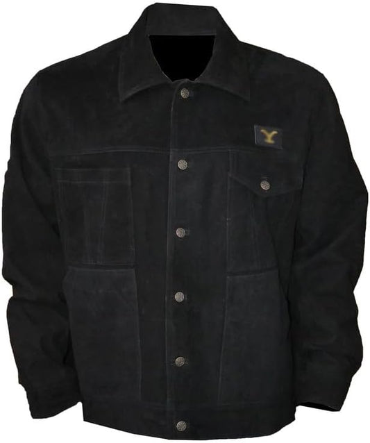 Men’s Cole Hauser TV Series Rip Wheeler Yellowstone John Dutton Ranch Black Suede Leather Cowboy Jacket