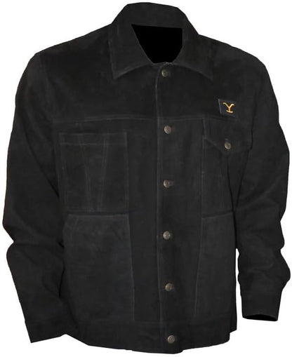 Men’s Cole Hauser TV Series Rip Wheeler Yellowstone John Dutton Ranch Black Suede Leather Cowboy Jacket