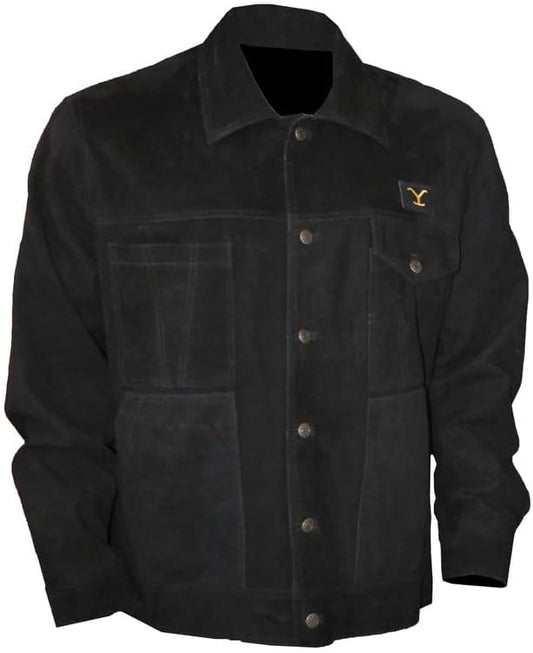 Men’s Cole Hauser TV Series Rip Wheeler Yellowstone John Dutton Ranch Black Suede Leather Cowboy Jacket