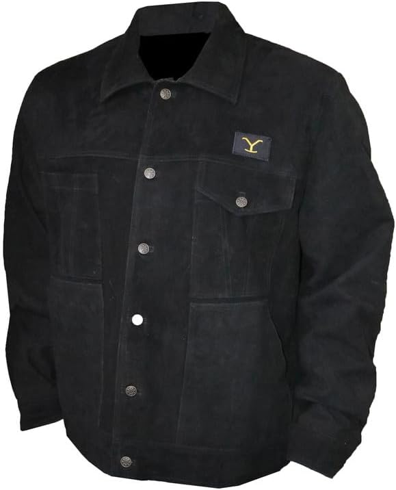 Men’s Cole Hauser TV Series Rip Wheeler Yellowstone John Dutton Ranch Black Suede Leather Cowboy Jacket