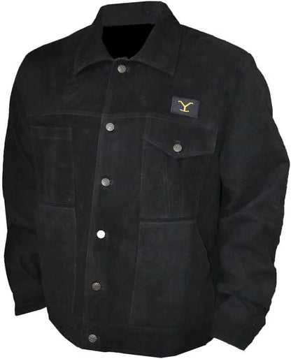 Men’s Cole Hauser TV Series Rip Wheeler Yellowstone John Dutton Ranch Black Suede Leather Cowboy Jacket